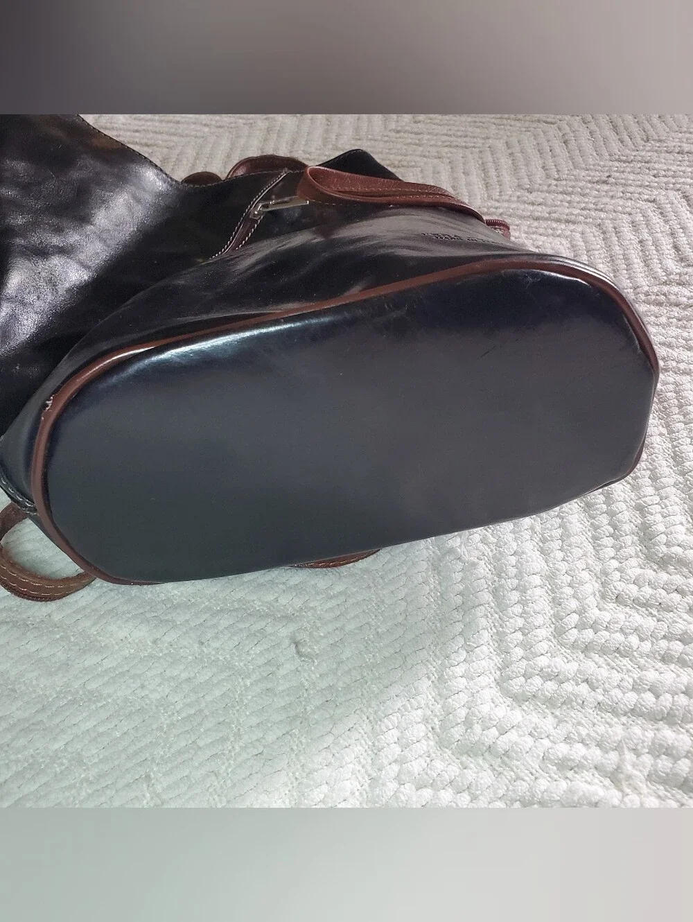 Italian Leather Backpack Purse Fiorella Black Tan Asymmetrical Made In Italy